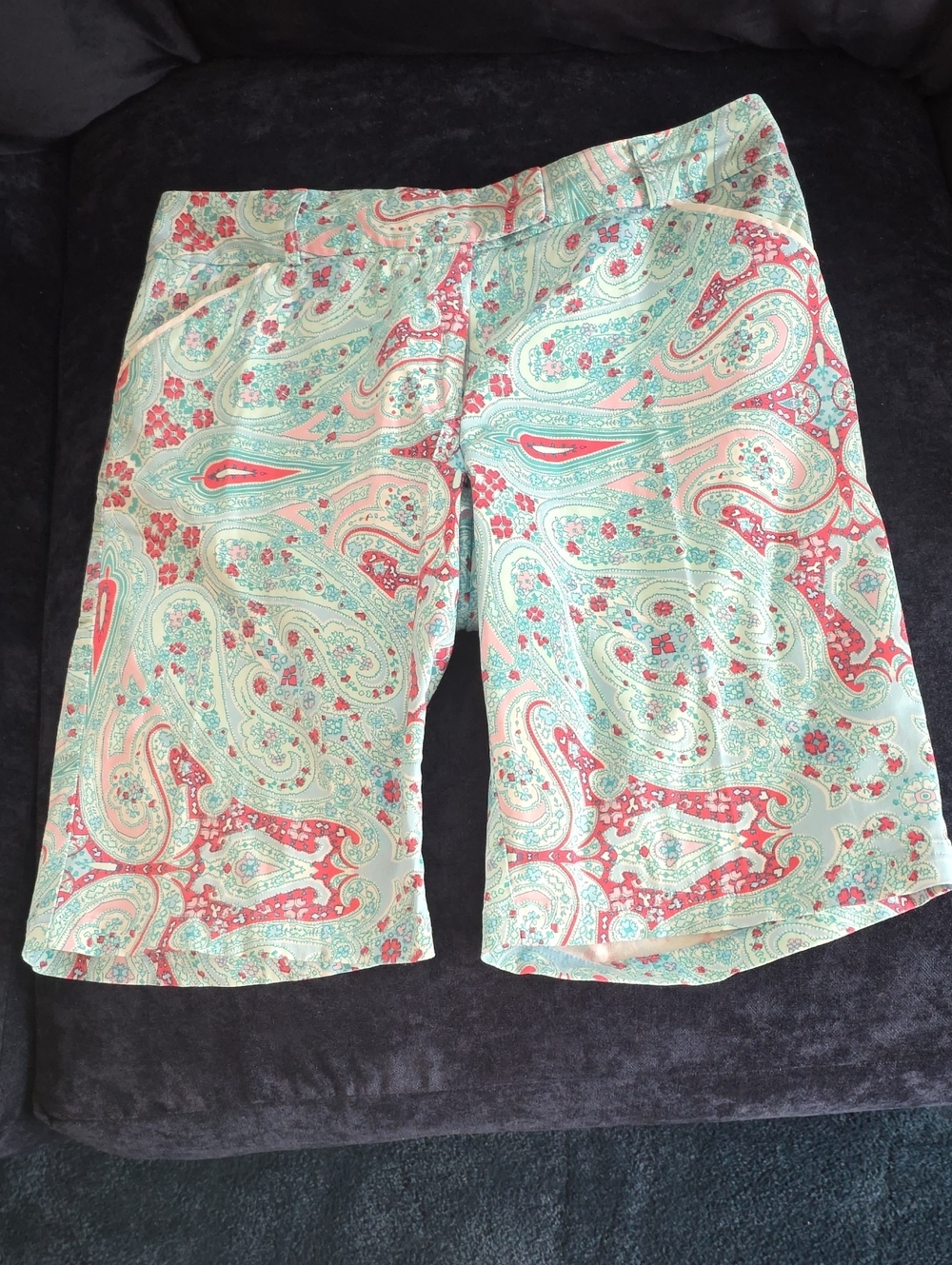 Peter Millar Mint, Coral & Cream Paisley Bermuda Shorts